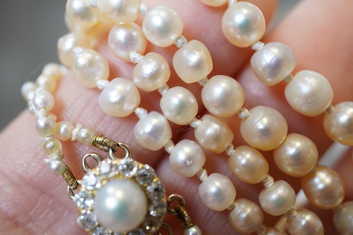 A natural pearl and diamond necklace, early 20th century
